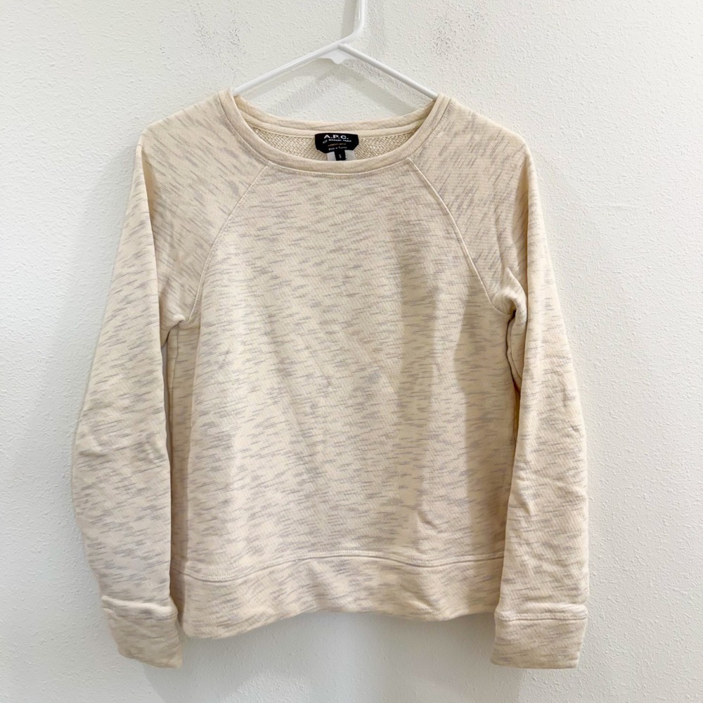 A.P.C. 100% Cotton Crewneck Pullover Boho Preppy Sweater Beige Top S